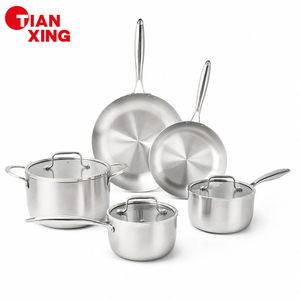 TIANXING Multi Ply Stainless Steel Cookware Set Professional Tri Ply Clad Pots and Pans Induction Safe Wholesale Kitchenware OEM