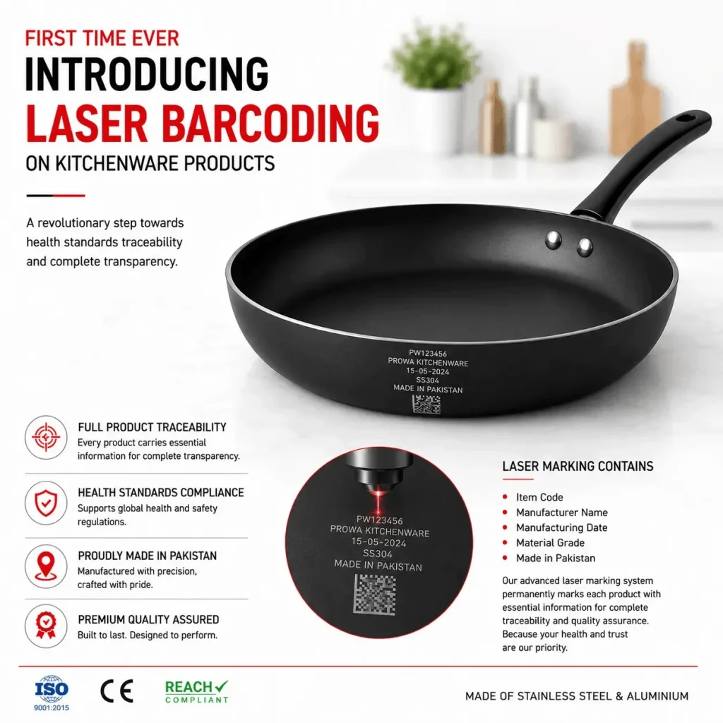 Industrial Fiber Laser Marking Data Matrix Codes on Prowa Stainless Steel Cookware