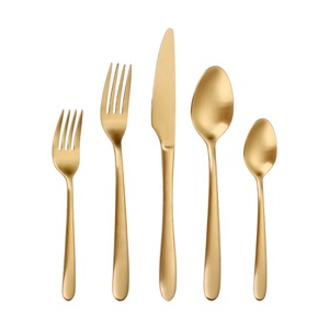 Restaurant Cutlery 5pcs Design Matt Polished 18/10 Stainless Steel Flatware Gold Cutlery Set