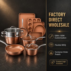 Hammered Copper Nonstick Cookware Set Glass Lids Stainless Steel Handle Bakeware Frying Pan Stockpot Induction OEM ODM Wholesale