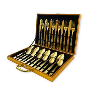 24pcs Gold Spoon And Fork Flatware Set Stainless Steel Cutlery Set With Box Custom Luxury Gift
