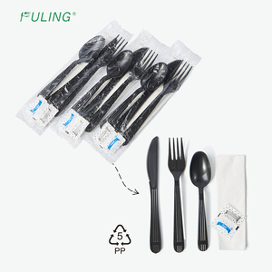 FULING Custom Logo Disposable Cutlery Set Restaurant Takeaway Knife Fork Spoon Plastic Silverware Kit